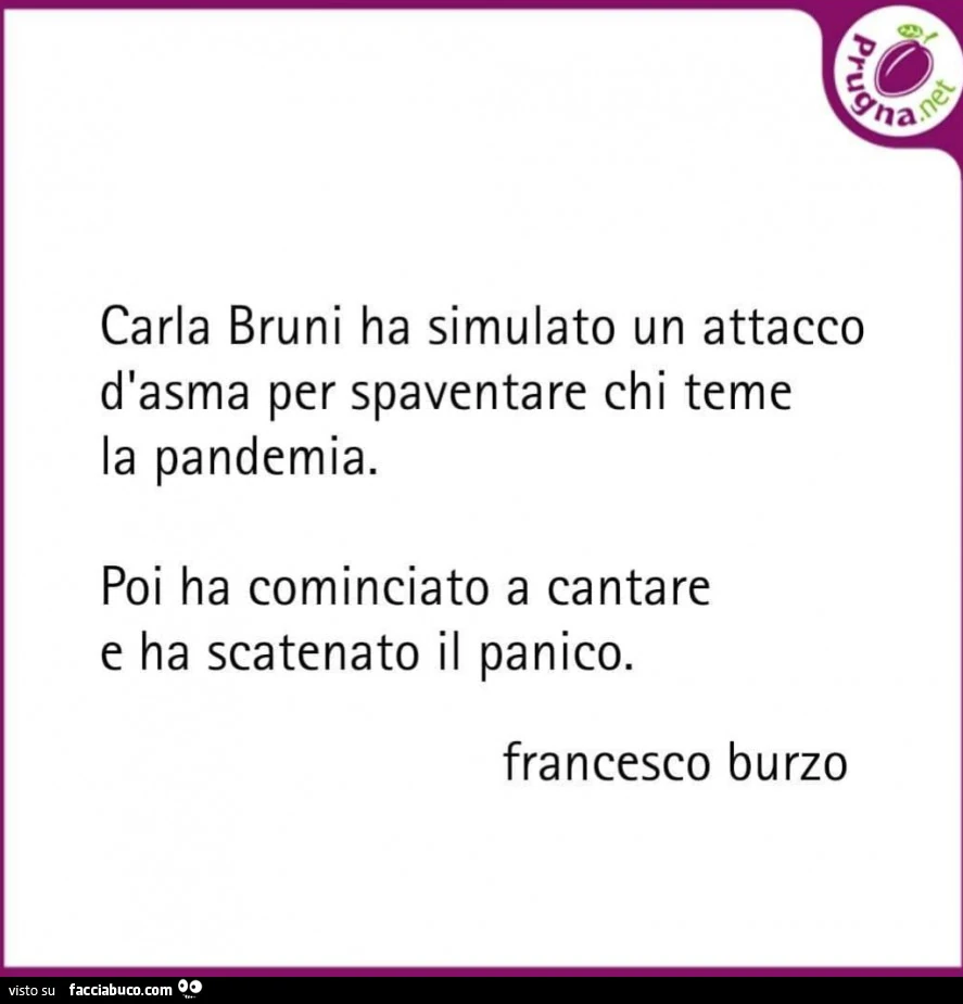 Carla bruni ha simulato un attacco d'asma per spaventare chi teme la pandemia. Poi ha cominciato a cantare e ha scatenato il panico