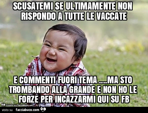 Scusatemi se ultimamente non rispondo a tutte le vaccate e commenti fuori tema… ma sto trombando alla grande e non ho le forze per incazzarmi qui su fb