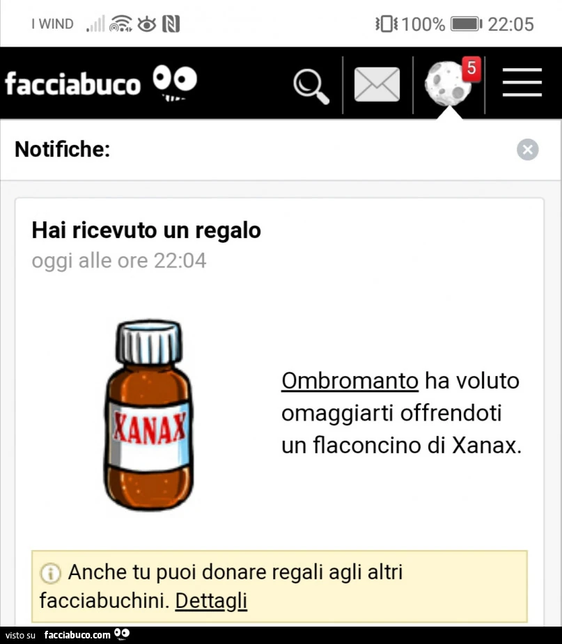 Ombromanto ha voluto omaggiarti offrendoti un flaconcino di xanax