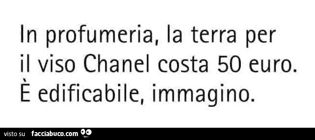 In profumeria, la terra per il viso chanel costa 50 euro. È Edificabile, immagino