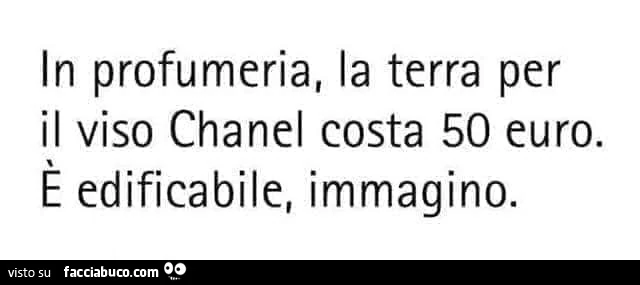 In profumeria, la terra per il viso chanel costa 50 euro. È Edificabile, immagino