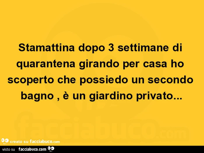 Stamattina dopo 3 settimane di quarantena girando per casa ho scoperto che possiedo un secondo bagno, è un giardino privato