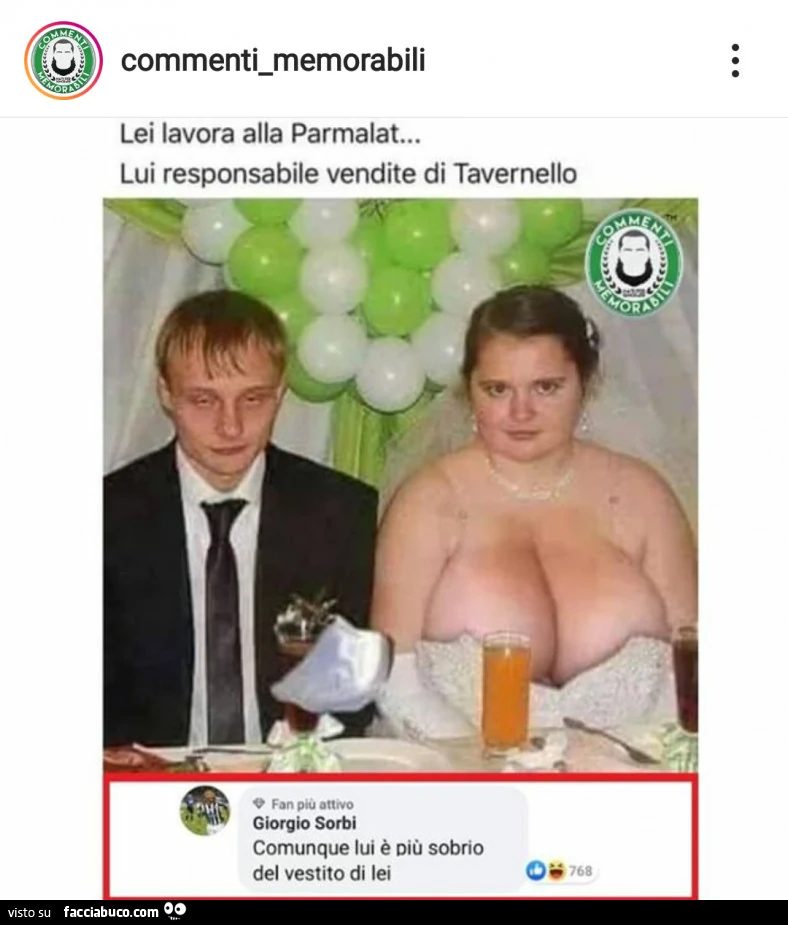 Lei lavora alla parmalat&hellip; lui responsabile vendite di tavernello. Comunque lui è più sobrio del vestito di lei
