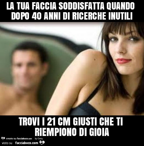 La tua faccia soddisfatta quando dopo 40 anni di ricerche inutili trovi i 21 cm giusti che ti riempiono di gioia
