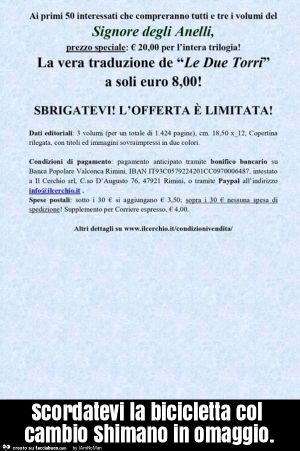 Scordatevi la bicicletta col cambio shimano in omaggio