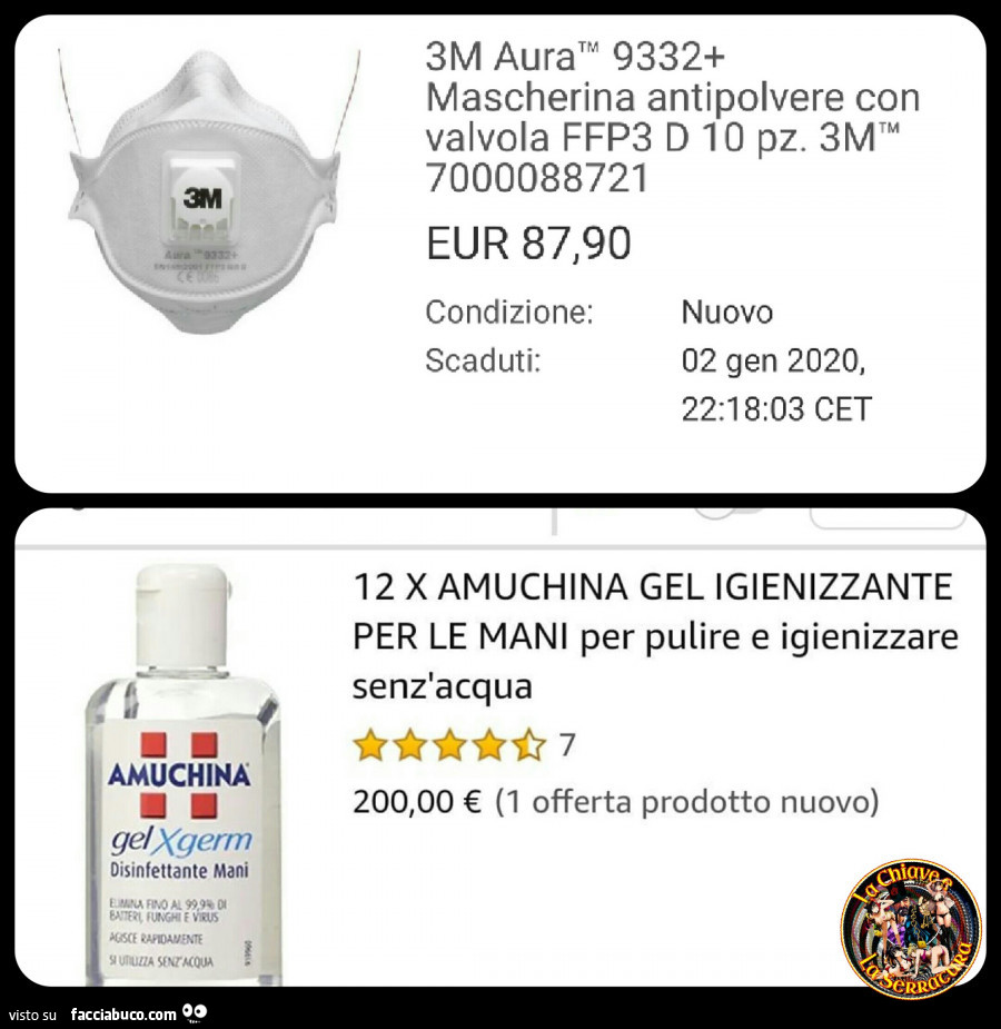 Mascherina antipolvere con valvola ffp3 87,90 €. Amuchina gel igienizzante per le mani x 12 200,00€