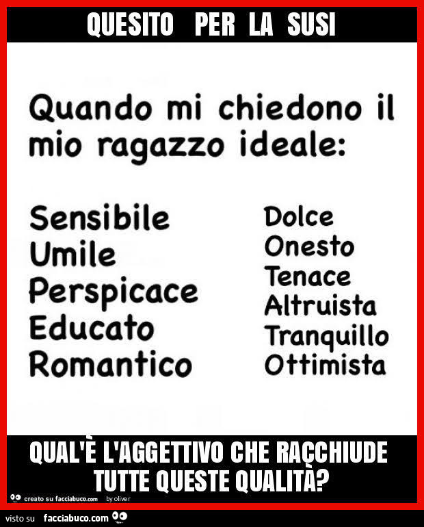 Quesito per la susi qual'è l'aggettivo che racchiude tutte queste qualità?