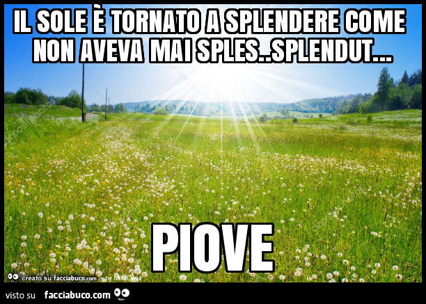 Il sole è tornato a splendere come non aveva mai sples. Splendut… piove