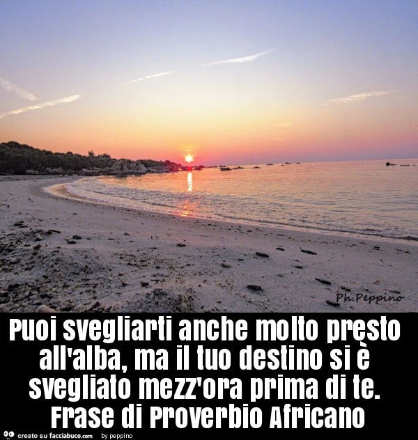Puoi svegliarti anche molto presto all'alba, ma il tuo destino si è svegliato mezz'ora prima di te. Frase di proverbio africano