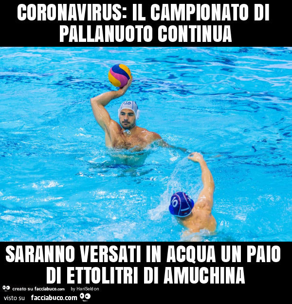 Coronavirus: il campionato di pallanuoto continua saranno versati in acqua un paio di ettolitri di amuchina