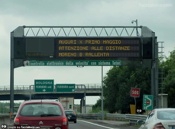 Auguri x primo maggio attenzione alle distanze moreno b. Rallenta