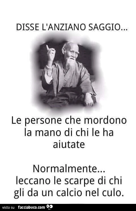 Disse l'anziano saggio&hellip; le persone che mordono la mano di chi le ha aiutate normalmente&hellip; leccano le scarpe di chi gli da un calcio nel culo
