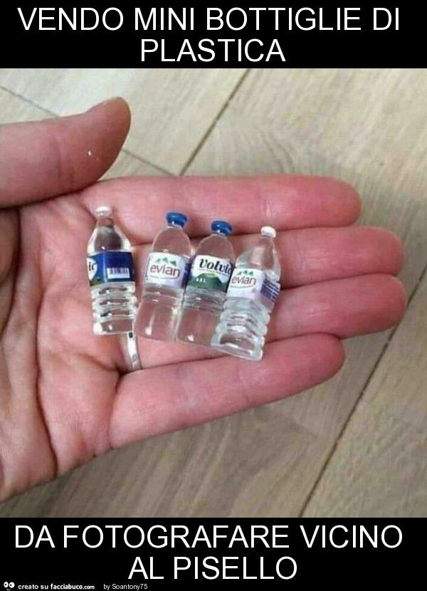 Vendo mini bottiglie di plastica da fotografare vicino al pisello