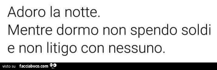 Adoro la notte. Mentre dormo non spendo soldi e non litigo con nessuno