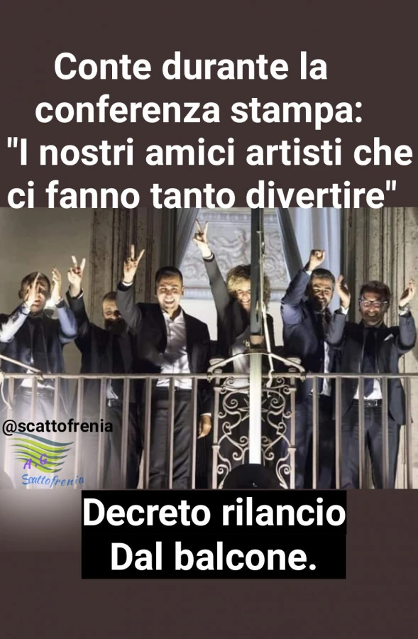 Conte durante la conferenza stampa: I nostri amici artisti che tanto ci fanno divertire, decreto rilancio dal balcone