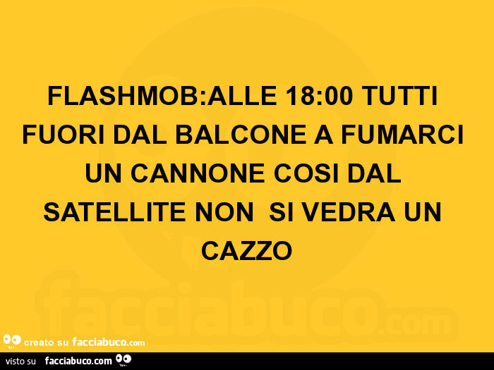 Flashmob: alle 18: 00 tutti fuori dal balcone a fumarci un cannone cosi dal satellite non si vedrà un cazzo